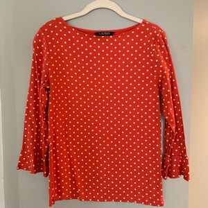 Lauren Ralph Lauren Orange Polka Dot Top - L